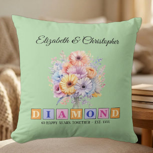 60. Diamond Jubiläum Blumengrün Kissen