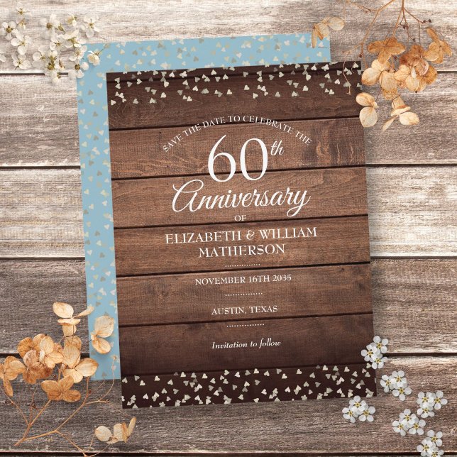 60. Diamond Jubiläum Save the Date rustikal Postkarte (60th Diamond Anniversary Save the Date Rustic Postcard)
