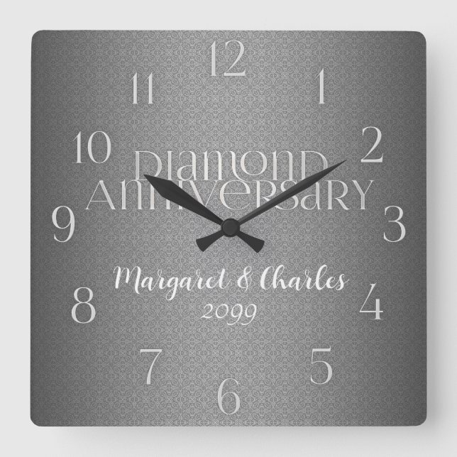 60. Diamond Wedding Angelgarten Custom Quadratische Wanduhr (Vorderseite)