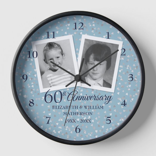 60. Diamond Wedding Anniversary 2 Foto Uhr (Vorderseite)