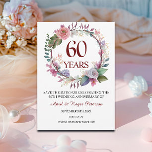 60. Diamond Wedding Anniversary Floral Save The Date