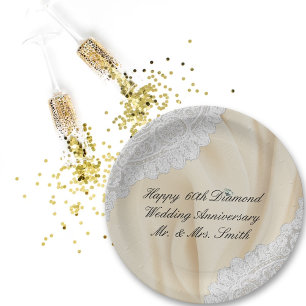 60. Diamond Wedding Anniversary Imitate Satin+Lace Pappteller