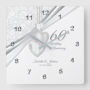 60. Diamond Wedding Anniversary Keepake Quadratische Wanduhr
