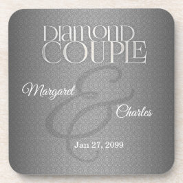 60. Diamond Wedding Anniversary Silver Damask Untersetzer