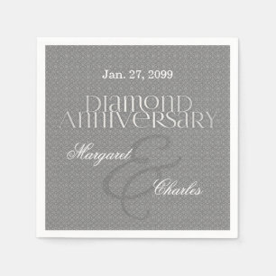 60. Diamond Wedding Anniversary Silver Serviette