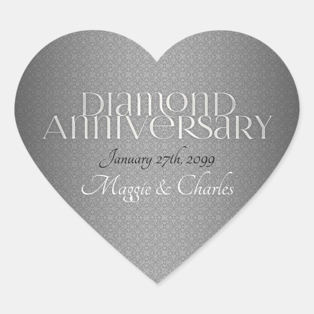 60. Diamond Wedding Annivsersary Herz-Aufkleber (Vorderseite)