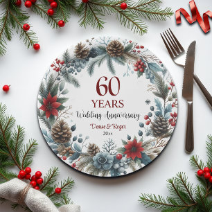 60. Diamond Wedding Jubiläum Eleganter Winter Pappteller