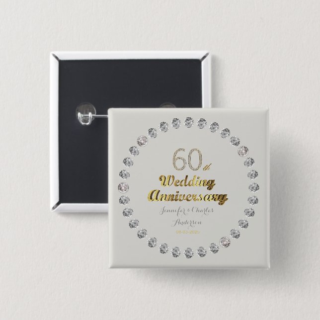60. Diamond Wedding Jubiläum Gold Typografie Button (Vorne & Hinten)