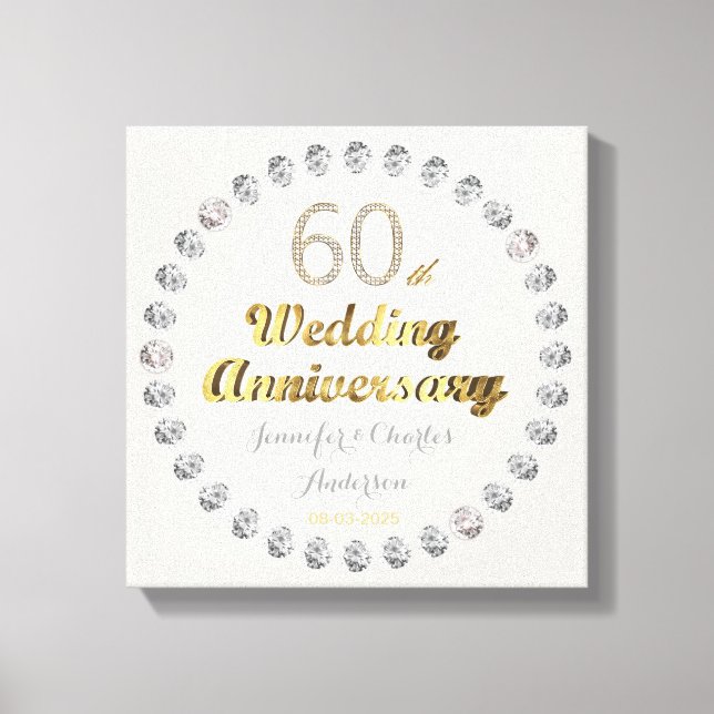 60. Diamond Wedding Jubiläum Gold Typografie Leinwanddruck (Vorderseite)