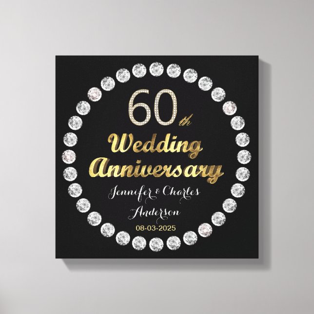 60. Diamond Wedding Jubiläum Gold Typografie Leinwanddruck (Vorderseite)