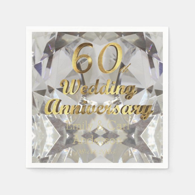 60. Diamond Wedding Jubiläum Gold Typografie Serviette (Vorderseite)