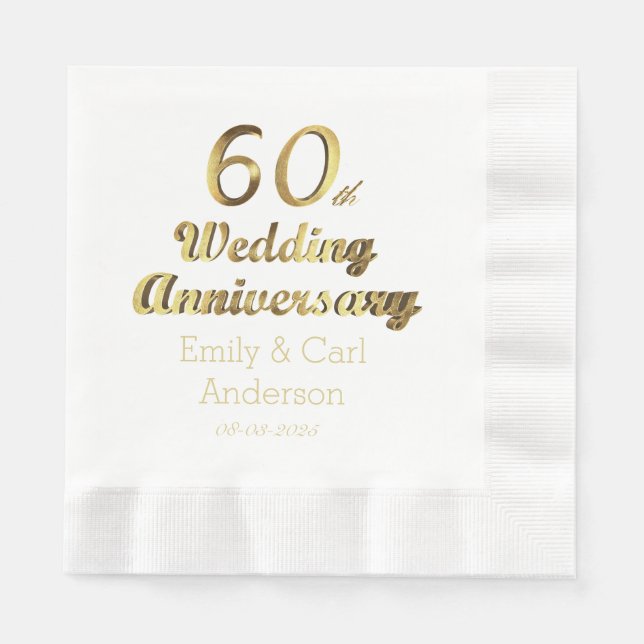 60. Diamond Wedding Jubiläum Gold Typografie Serviette (Vorderseite)