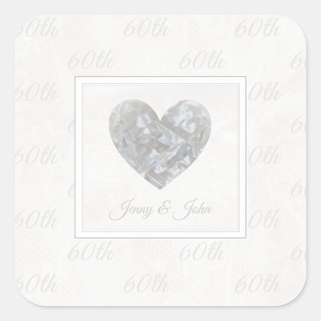 60. Diamond Wedding Jubiläumsaufkleber Quadratischer Aufkleber (Vorderseite)