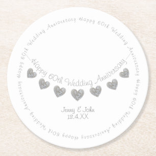 60. Diamond Wedding Jubiläumsherd Runder Pappuntersetzer