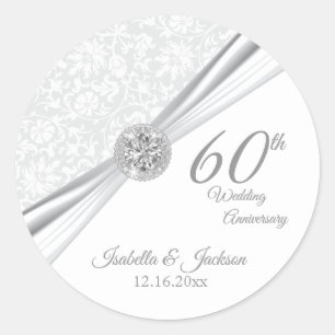 60. Diamond White Wedding Jubiläum Runder Aufkleber
