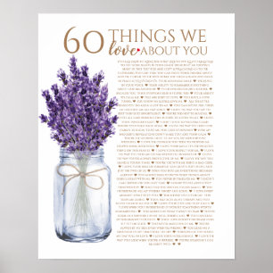 60 Dinge, die wir an dir lieben Lavendel Oma Tante Poster