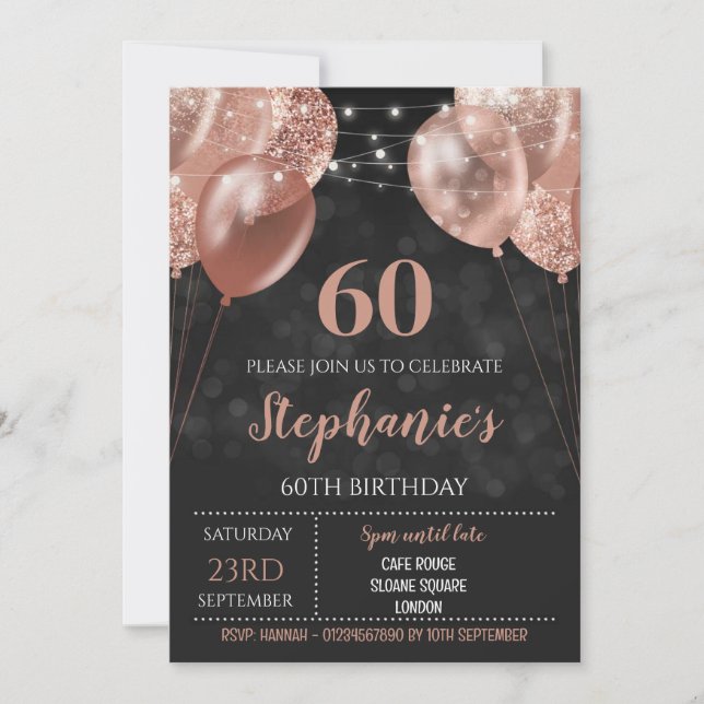 60. Einladung Rose Gold Einladung (Vorderseite)