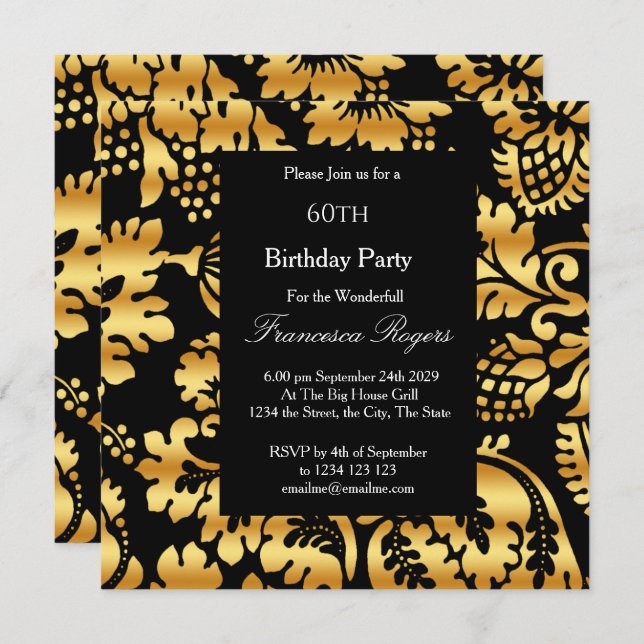 60. Elegant Geburtstagsparty Gold Black Einladung (Vorne/Hinten)