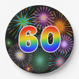 60. Event - Spaß, farbenfroh, kühl, Regenbogen 60 Pappteller