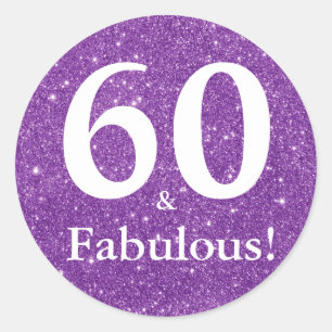 60 & Fabelhaft! Lila Glitter Sechzigster Geburtsta Runder Aufkleber
