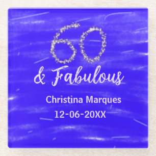 60 & fabelhafte Geburtstagsblauer Silbernamensdatu Glasuntersetzer