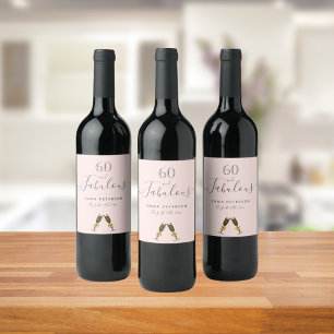 60 fabelhafte Geburtstagsparty Rose Goldrot Rosa Weinetikett