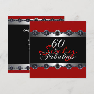 60 & Fabulous 60. Geburtstagsparty Silver Red Einladung