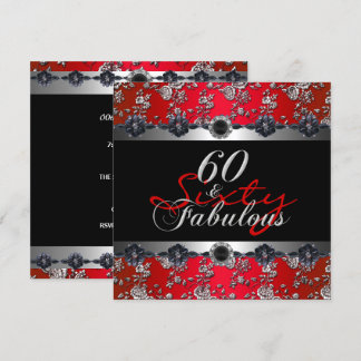 60 & Fabulous 60. Geburtstagsparty Silver Red Einladung