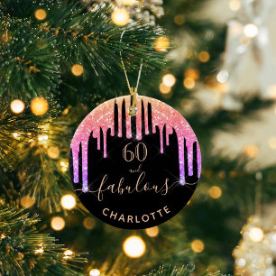 60 Fabulous birthday black rainbow glitter sparkle Keramik Ornament