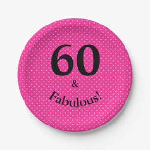 60 & Fabulous Birthday Feminine Pink Polka Dots Pappteller