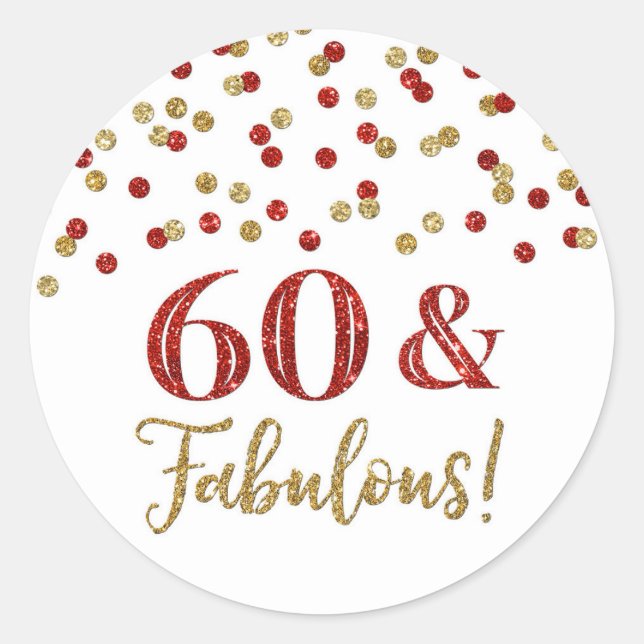 60 & Fabulous Birthday Gold Red Confetti Runder Aufkleber (Vorderseite)