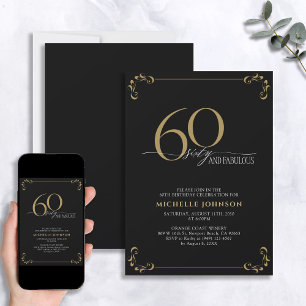 60 & Fabulous Black & Gold Kalligraphie Geburtstag Einladung
