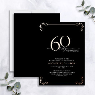 60 & Fabulous Black Rose Gold Calligraphie Geburts Folieneinladung