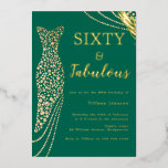 60 & Fabulous Emerald Gold Dress 60. Geburtstag Folieneinladung<br><div class="desc">60. Geburtstagsfoil Einladung Weitere Einladungen in unserem Nest- und Nestladen</div>
