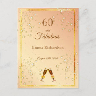 60 & Fabulous Geburtstag Goldblasen Einladung Postkarte