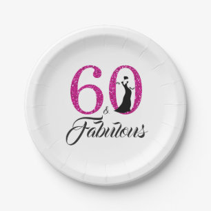 60 Fabulous Hot Pink Glitzer 60. Geburtstagsparty Pappteller