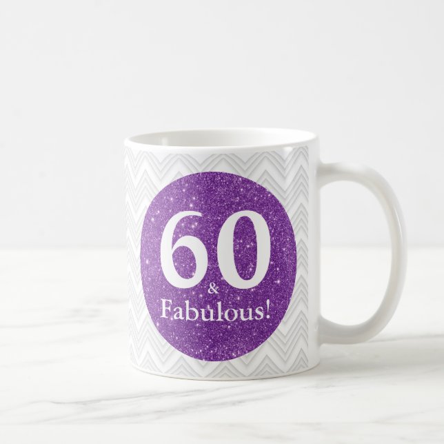 60 & Fabulous! Lila Glitzer Sixtieth Birthday Kaffeetasse (Rechts)