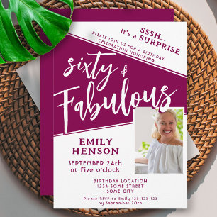 60 & Fabulous Magenta Foto 60. Geburtstagsüberrasc Einladung