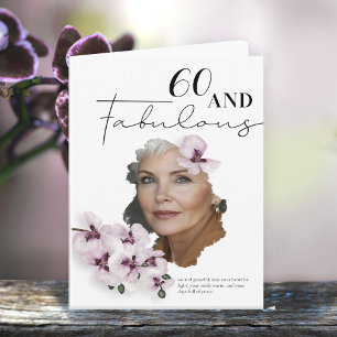 60 & Fabulous Orchideen-Foto-Geburtstagskarte Karte