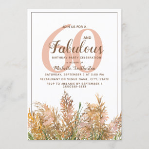 60 Fabulous Pampas Grass am weißen Geburtstag Einladung