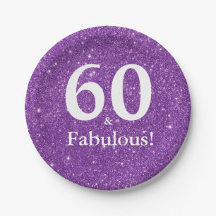 60 & Fantastisch! Lila Glitter Sechzigster Geburts Pappteller