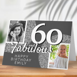 60 & Fantastisch Silber Glitter 2 Foto 60. Geburts Karte