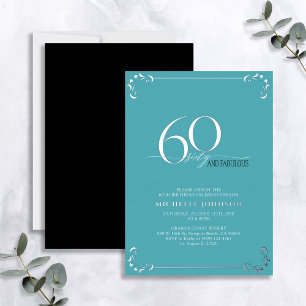 60 & Fantastisch Türkis & Silber Geburtstag Folieneinladung