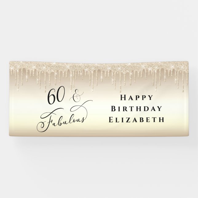 60 Fantastische Glitzer Champagner Gold Geburtstag Banner (Horizontal)