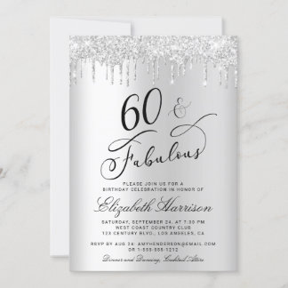 60 Fantastische Silberner Glitzer Geburtstagsparty Einladung