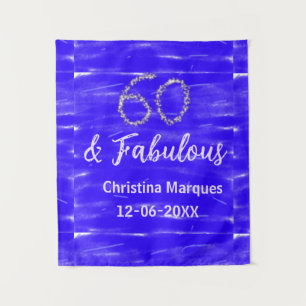 60 & fantastischer Geburtstag blau silber Name Dat Wandteppich