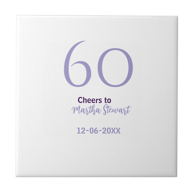 60 & fantastischer Geburtstag lila fett Name Datum Fliese (Vorderseite)