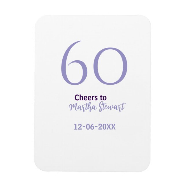 60 & fantastischer Geburtstag lila fett Name Datum Magnet (Vertikal)