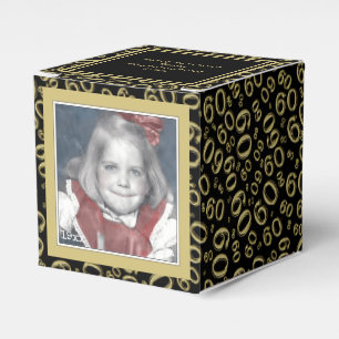 60. Foto Keepake - Schwarz/Gold Zahlenmuster Geschenkschachtel