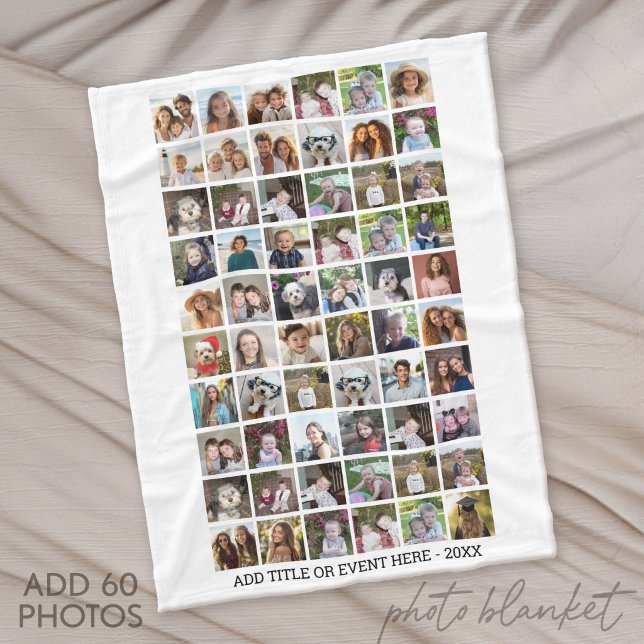 60-Foto-Raster - Benutzerdefinierter Text - Weiß Fleecedecke (Custom Fleece Blanket with Photo Collage)
